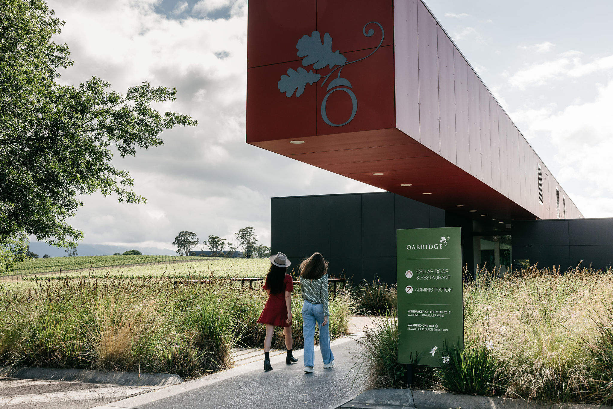 Two women entering Oakridge winery